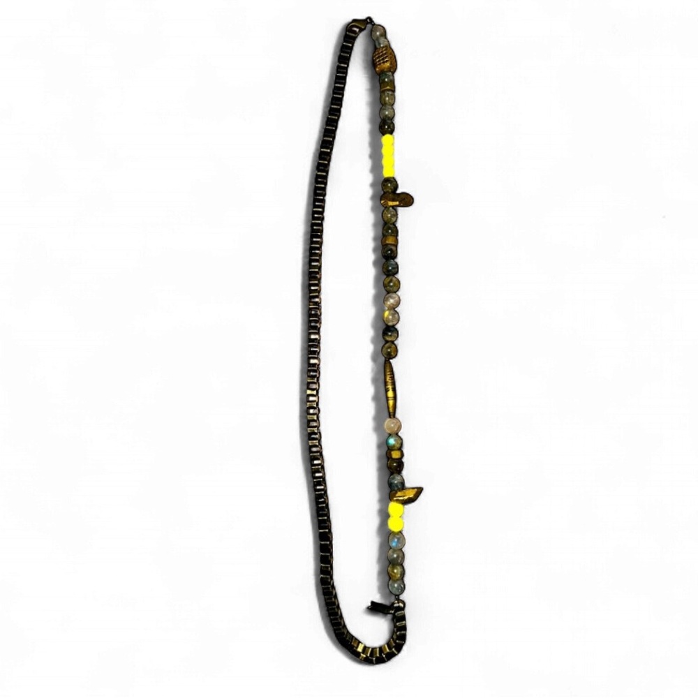 BIKO CHUNKY Necklace GOLD CRYSTALS and LABRADORITES Yellow Accents FUNKY